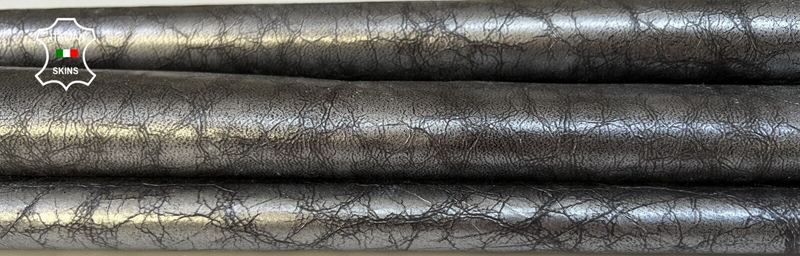 SILVER ANTIQUED CRACKED CRINKLE Italian Goatskin leather hide 3+sqf 0.8mm #B9255