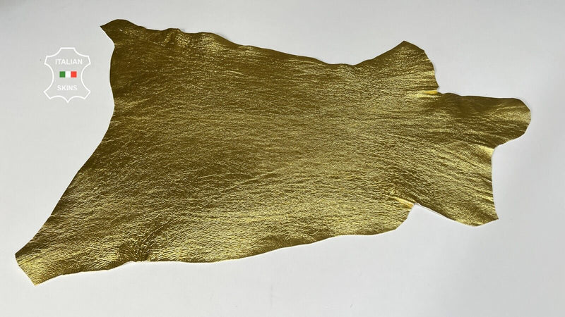 METALLIC GOLD CRINKLED CRISPY COATED Soft Goatskin leather  5sqf 0.9mm #B6973