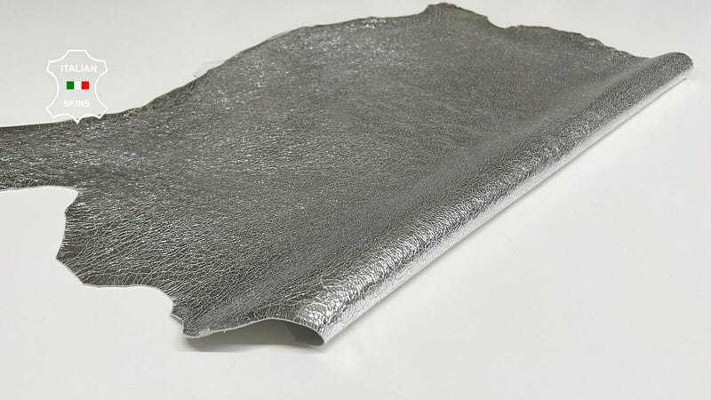 METALLIC SILVER CRACKLED Thin Soft Lambskin Sheep leather hide 7sqf 0.6mm #B5450