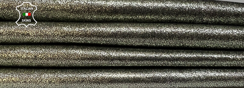 METALLIC GREEN CRACKED SHIMMER Soft Goatskin leather 2 skins 8+sqf 0.8mm #B5740