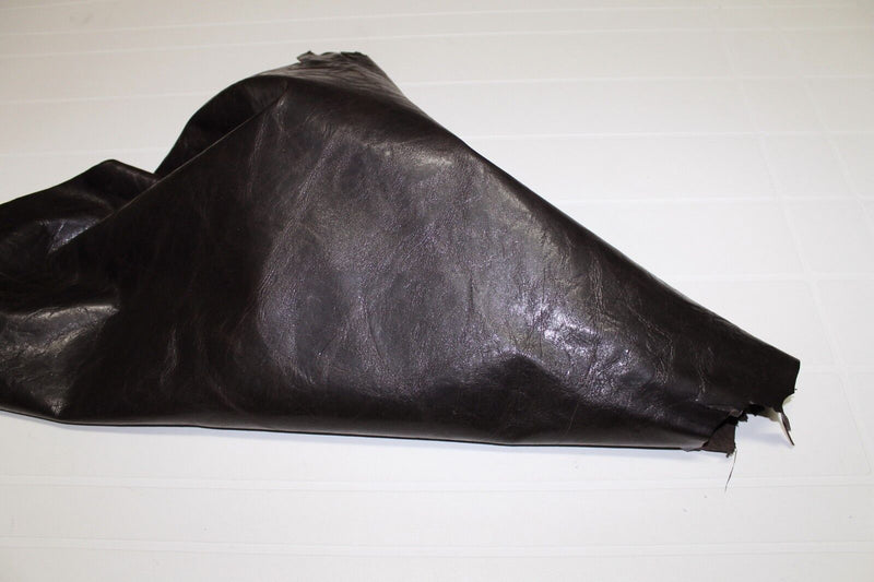 Italian thick Goatskin leather skins hides hide ANTIQUED SHINY DARK BROWN 5sqf