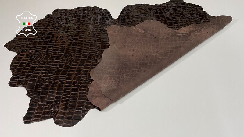 PATENT DARK BROWN Crocodile Print Lambskin leather 2 skins 16sqf 0.9mm #B1993