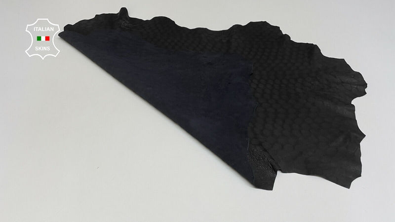 BLACK CIRCLES PRINT TEXTURED Thick Soft Lambskin leather hide 4+sqf 1.1mm #B2594