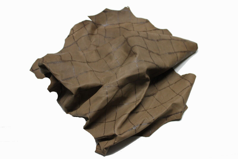 Italian Lambskin leather skin BROWN OLIVE CROCODILE PRINT MICROPINS 6sqf #A1105