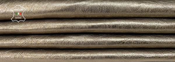 METALLIC PEWTER CRINKLED Soft Italian Lambskin leather hides 4+sqf 0.7mm #B7509