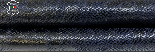 BLUE BLACK SNAKE EMBOSSED TEXTURED PRINT On Goatskin Leather 3+sqf 0.9mm #B9060