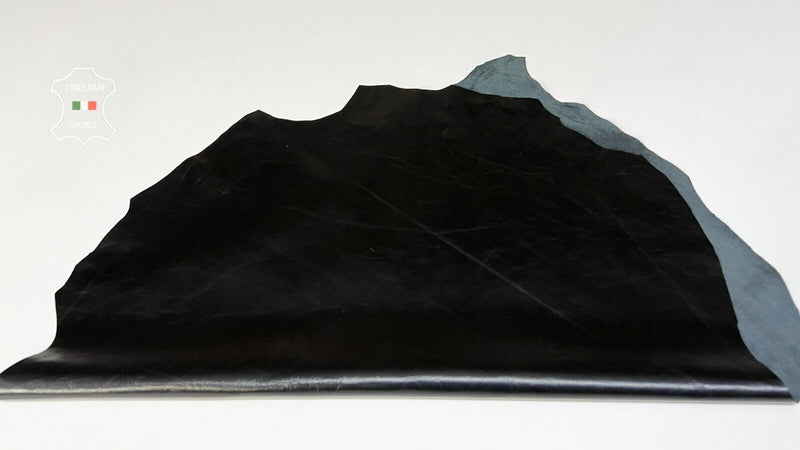 BLACK SHINY COATED CRINKLED Thin Soft Italian Lambskin leather 5sqf 0.6mm #B8289