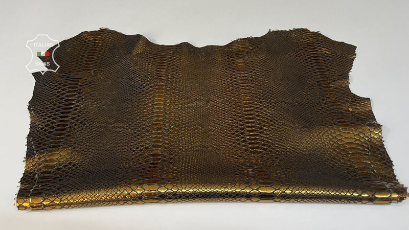 METALLIC BRONZE SNAKE TEXTURED PRINT ON Lamb leather 2 skins 9+sqf 0.9mm #B7696