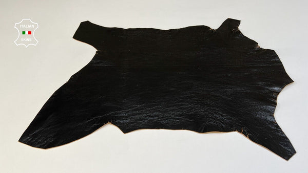 BLACK PATENT CRINKLE ON TAN Thick Italian Goatskin leather hide 3sqf 1.5mm B9550