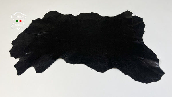 BLACK CRACKED SHIMMER SHINY Italian Goatskin leather hide 2 skins 7sqf 0.8mm #B5709