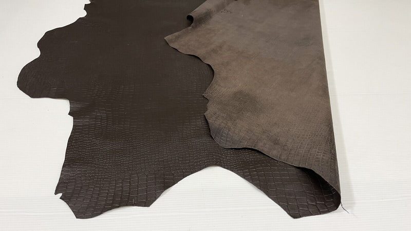 DARK BROWN CROCODILE embossed soft lambskin leather skins 7+sqf  0.6mm #A7430