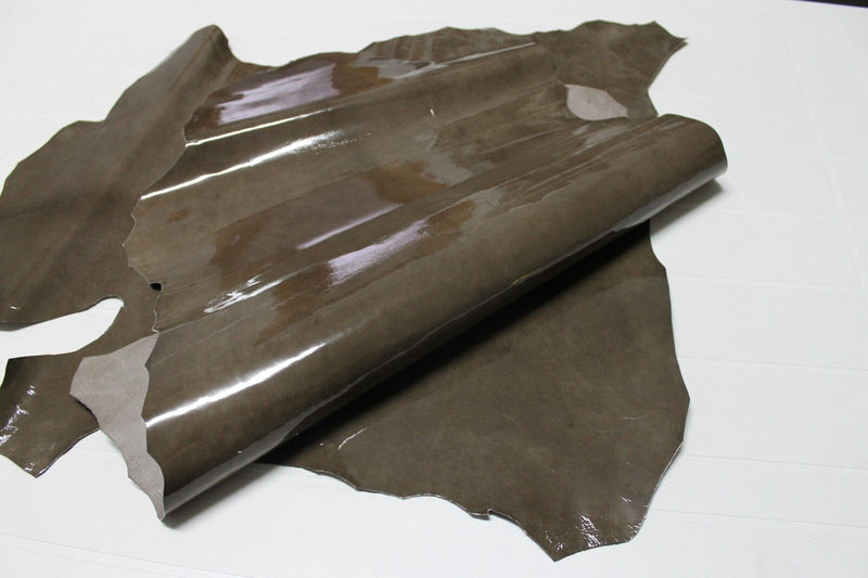 Italian strong Goatskin leather skins skin PATENT NATURAL FALLOW BROWN 3+sqf