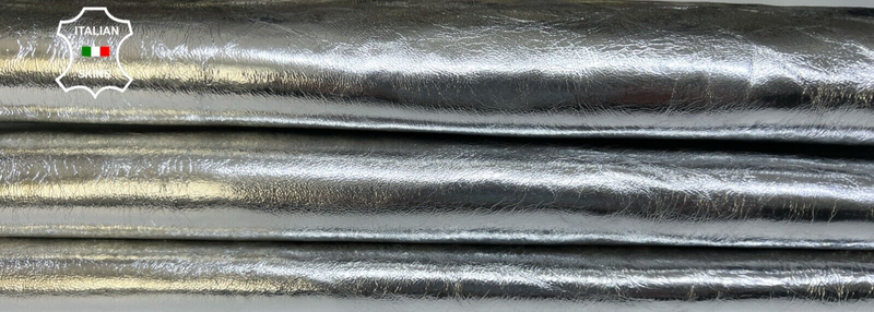 METALLIC SILVER CRINKLED Italian Goatskin Goat leather hides 6sqf 1.0mm #B5345