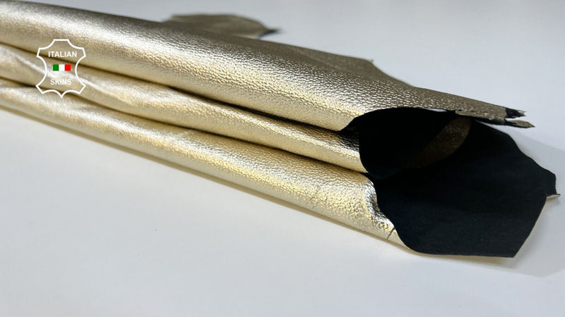METALLIC LIGHT GOLD PEBBLE GRAINY Goatskin Goat leather hides 6sqf 0.8mm #B4294