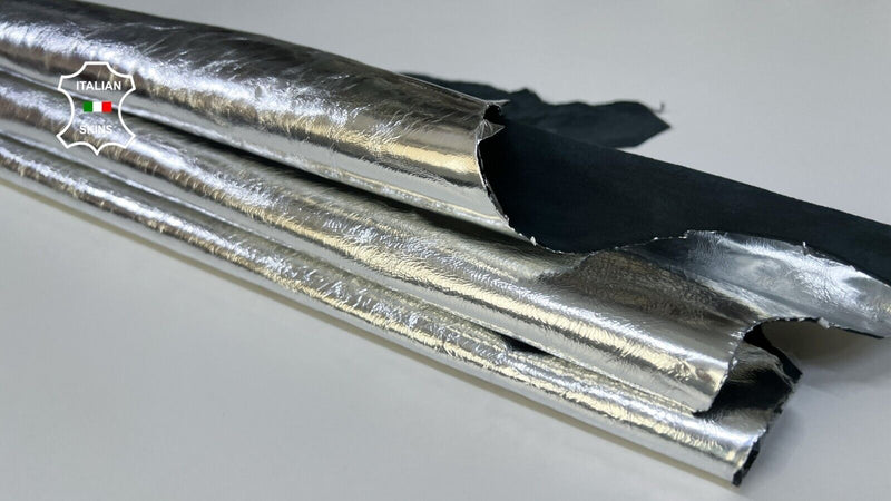 METALLIC SILVER CRINKLED Italian Goatskin Goat leather hides 6sqf 1.0mm #B5345