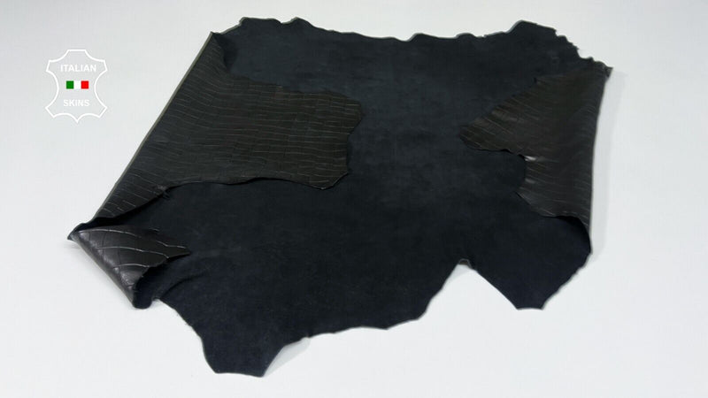NATURAL BLACK CROCODILE TEXTURED VEGETABLE TAN On LAMB leather 8sqf 1.0mm #B5775