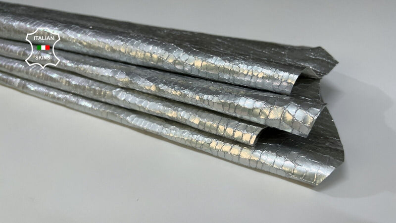 METALLIC SILVER REPTILE Print On Thin Soft Lambskin leather 6sqf 0.6mm #B3533
