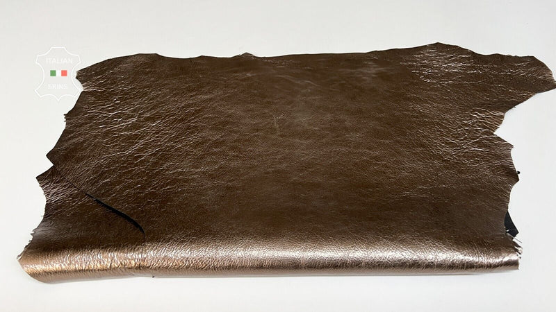 METALLIC DARK PLATINUM CRINKLE COATED Goatskin leather 2 hides 5+sqf 0.9mm B7125