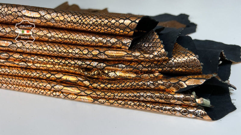 METALLIC COPPER SNAKE PRINT VINTAGE On Goat Leather 4 skins 20sqf 1.2mm #B7830