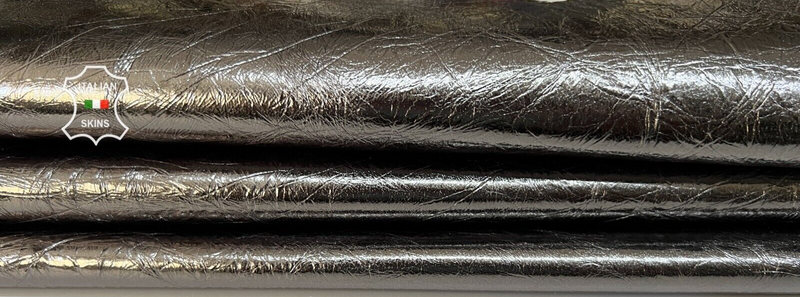 METALLIC GUNMETAL CRINKLED Strong Italian Goatskin leather hide 6sqf 1.0mm B7009