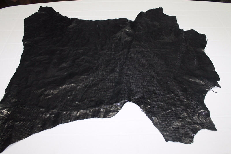 Italian Goatskin leather hides skins WASHED SHINY BLACK SMALL SQUARE CUT 5sqf