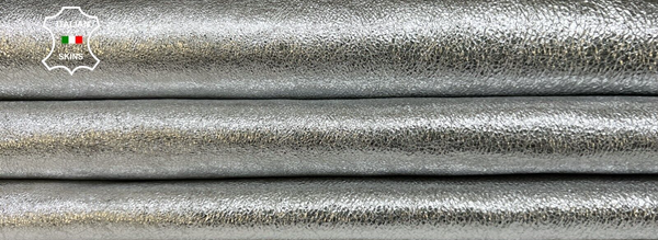 METALLIC SILVER CRISPY Italian Lambskin Lamb leather hides 7sqf 1.0mm #B4293