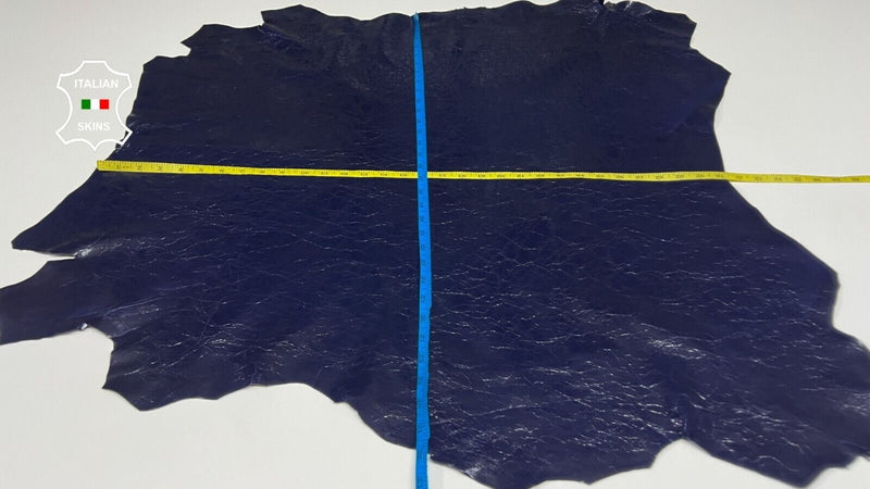 PATENT INDIGO BLUE CRINKLED SHINY Soft Lambskin leather hides 6+sqf 1.0mm #B4744