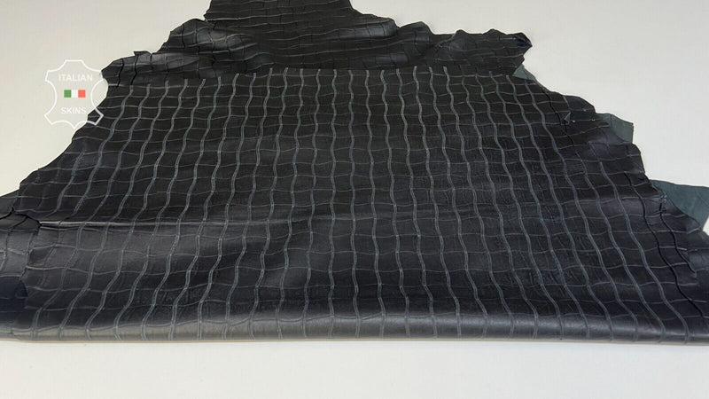 BLACK CROCODILE TEXTURED PRINT ON Italian Lamb Leather 2 skins 12sqf 0.6mm B7963
