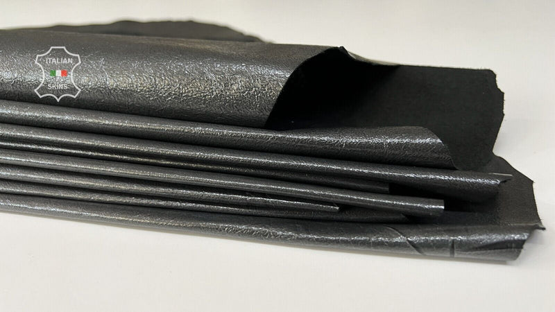 PATENT GRAY CRINKLED SHINY Thin Lambskin Leather hides 3 skins 18sqf 0.4mm B7979