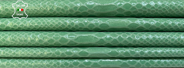 MINT GREEN SNAKE SHINY PRINT ON Soft Lambskin leather 2 skins 10+sqf 0.6mm B5073