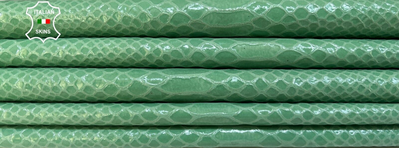 MINT GREEN SNAKE SHINY PRINT ON Soft Lambskin leather 2 skins 10+sqf 0.6mm B5073