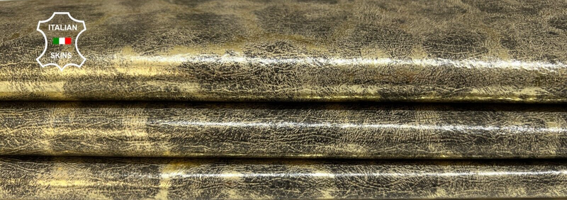 METALLIC GOLD LEOPARD PRINT ON VINTAGE Thin Goatskin leather 7+sqf 0.6mm #B5607