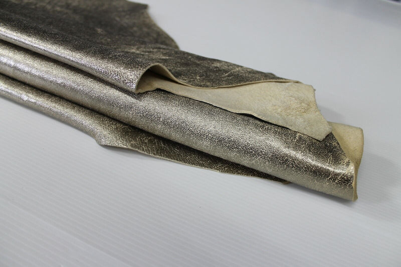 METALLIC PLATIN VINTAGE distressed Lambskin leather 3 skins 20sqf 1.0mm #A6625