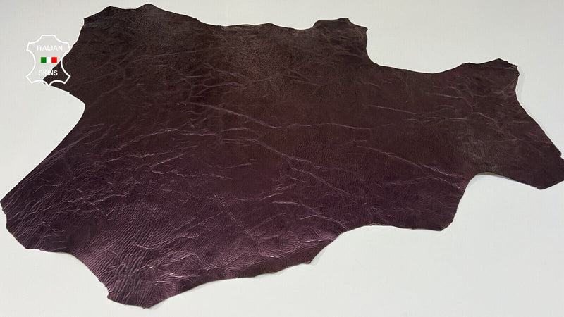 METALLIC GRAPE CRINKLED PATENT Italian Lambskin Leather hides 7sqf 0.7mm #B8379