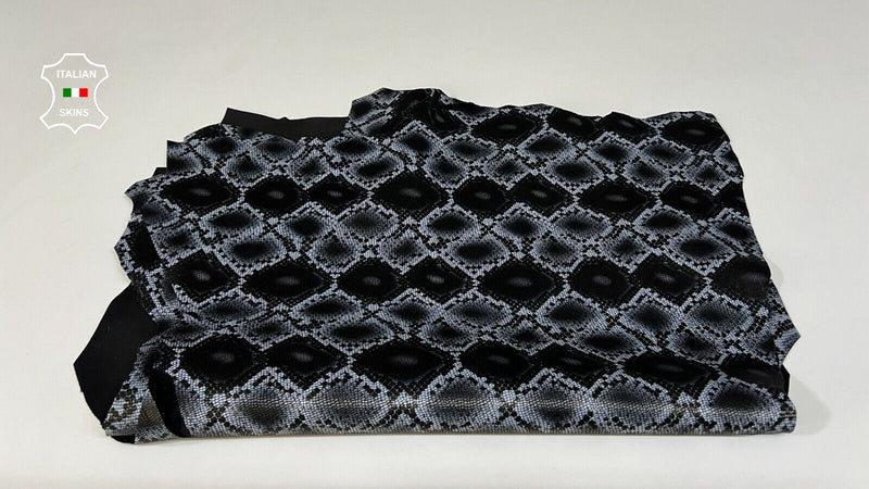 GREY SNAKE PRINT On BLACK Thick Soft Goatskin leather 2 skins 5sqf 1.3mm #B9192