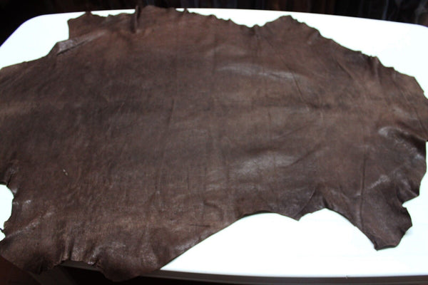 thick Lambskin leather skins WASHED RUSTIC ANTIQUED BROWN MICRO LINES CUT 8sqf