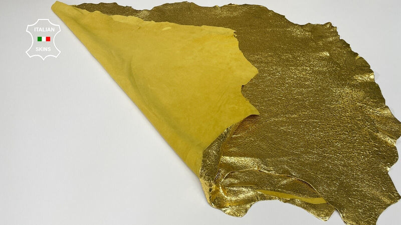 METALLIC GOLD Crispy Crinkle Crackle Lambskin leather 2 skins 15sqf 1.0mm #B2913