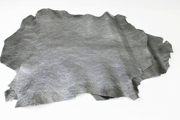 METALLIC STEEL ANTIQUE SILVER Crispy Goatskin leather 2 skins 6+sqf 1.2mm #A5951