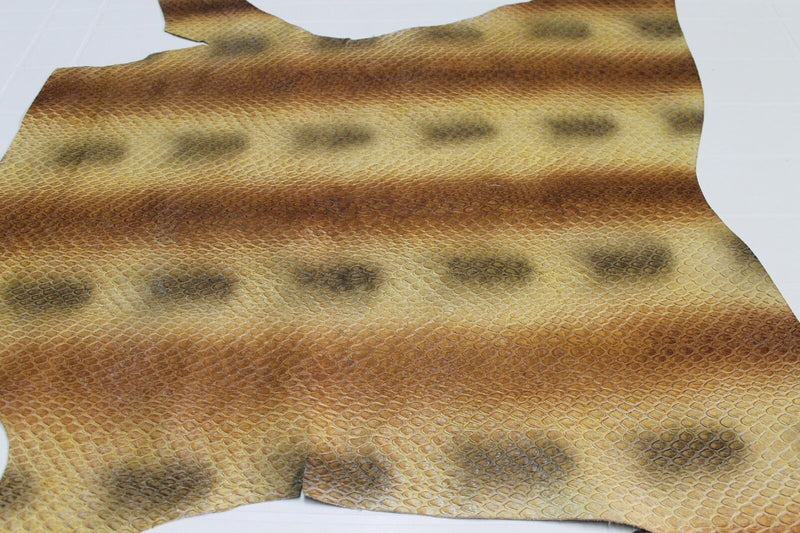 Italian Goatskin leather skin CARAMEL COBRA SNAKE PRINT EMBOSSED 5sqf #A1848