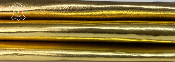 METALLIC GOLD 2 SHADES CRINKLED COATED Lambskin leather 2 hides 8sqf 1.0mm B7123