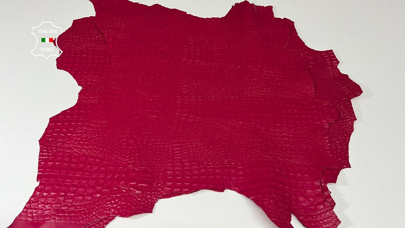 FUCHSIA RASPBERRY ALLIGATOR CROCODILE Goatskin leather 2 skins 12sqf 0.7mm A9558