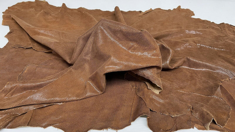 BROWN SHINY LAMé shiny dots thin soft Lambskin leather 2 skins 7sqf 0.4mm #A7257