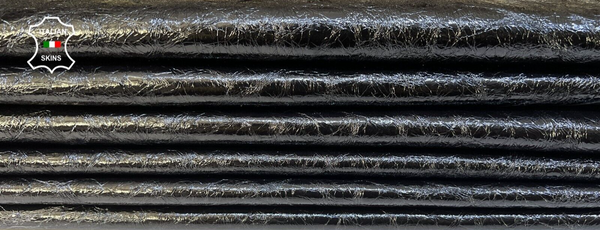 BLACK PATENT CRINKLED SHINY Italian Goatskin leather 3 skins 18sqf 1.0mm #B9311