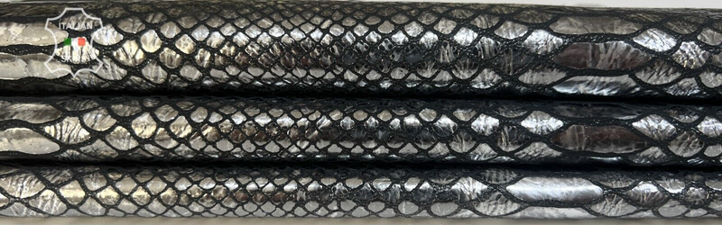 METALLIC STEEL SNAKE PRINT On Soft Italian Goatskin Leather 3+sqf 0.9mm #B7863