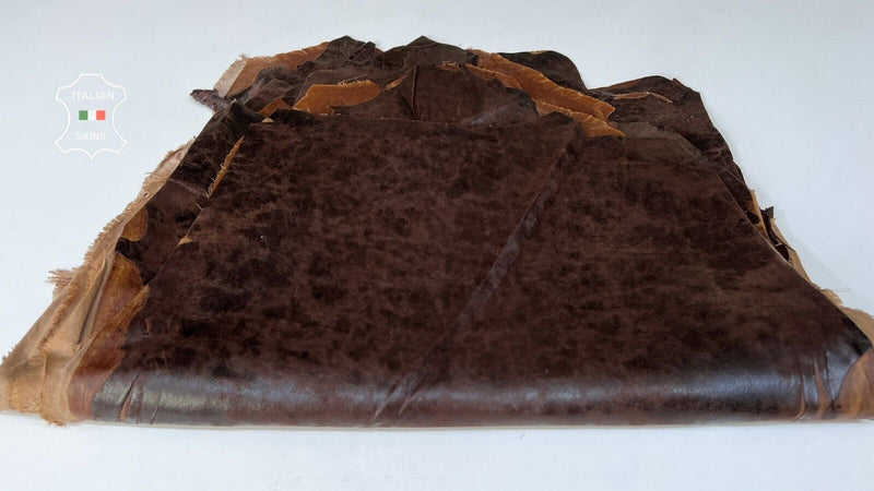 CHESTNUT BROWN ANTIQUED VINTAGE STRETCH Lamb leather 8 skins 35sqf 0.8mm #B7470
