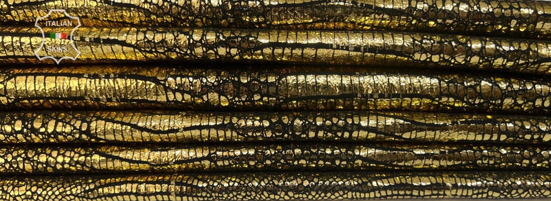 METALLIC BRASS BRONZE REPTILE PRINT On Goat Leather 2 skins 9+sqf 1.0mm #B7861