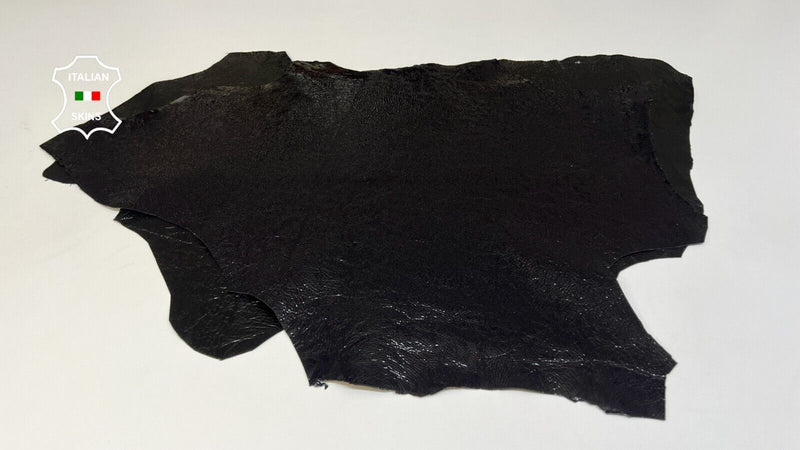 PATENT BLACK 2 SHADES CRINKLED Goatskin leather hides 2 skins 9+sqf 0.8mm #B5513