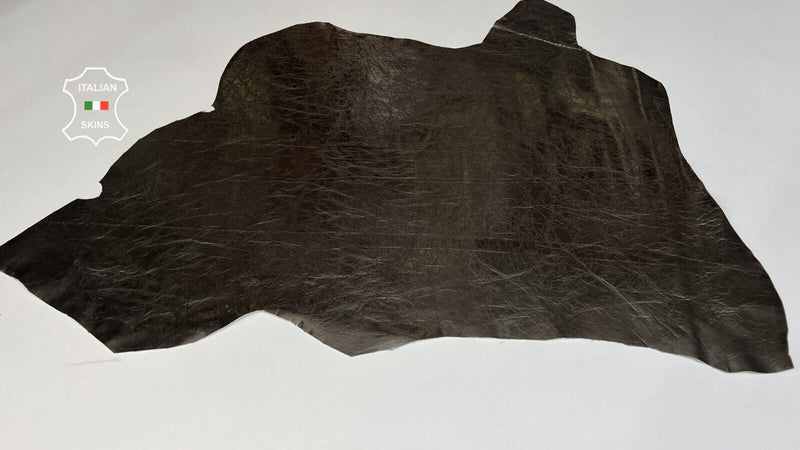 METALLIC GUNMETAL CRINKLED Strong Italian Goatskin leather hide 6sqf 1.0mm B7009