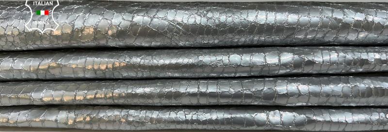 METALLIC SILVER REPTILE Print On Thin Soft Lambskin leather 6sqf 0.6mm #B3533