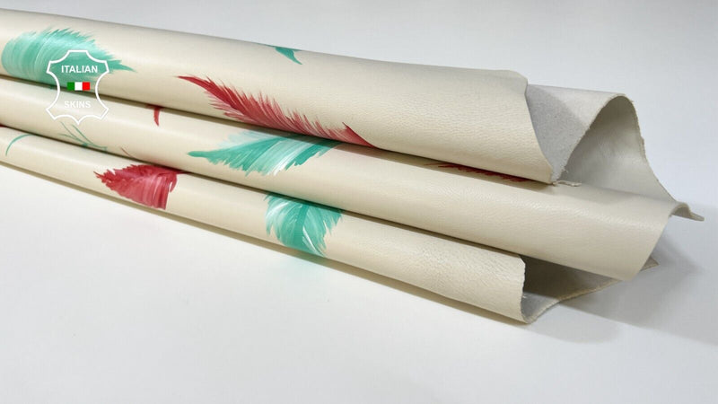 FLOWERS HAND PAINTED ON IVORY Soft Italian Lambskin leather 5sqf 1.0mm #B4290